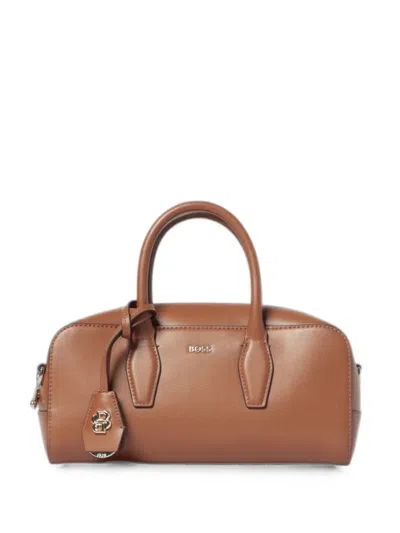 Hugo Boss Double B Leather Shoulder Bag In Brown