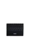 Hugo Boss Monogram-panel Card Holder With Silver-foil Logo In Black