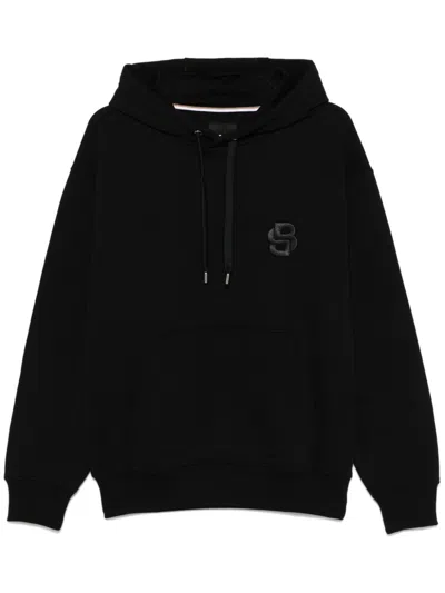 Hugo Boss Double B Monogram Cotton Hoodie In Black