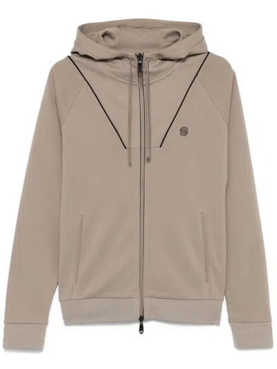 Hugo Boss Double B-monogram Zip-up Hoodie In Grey