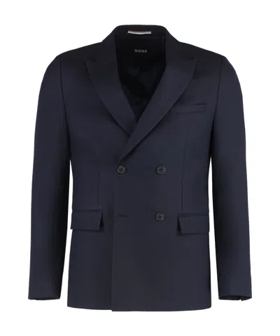 Hugo Boss Double-breasted Blazer In Black