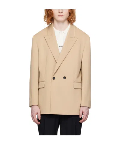Hugo Boss Double-breasted Blazer In Brown