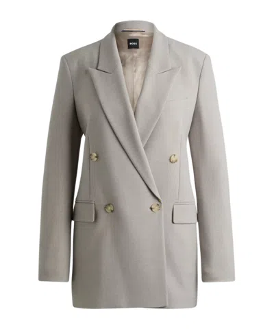 Hugo Boss Regular-fit Jacket In A Heavyweight Wool Blend In Light Beige