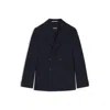 Hugo Boss Double-breasted Blazer In Cotton And Wool Seersucker In Blue
