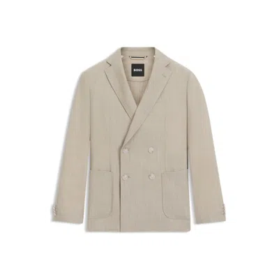 Hugo Boss Double-breasted Blazer In Micro-patterned Wool In Gray