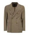 Hugo Boss Boss Double-breasted Blazer In Virgin Wool In Brown