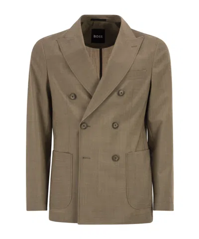 HUGO BOSS DOUBLE-BREASTED BLAZER IN VIRGIN WOOL