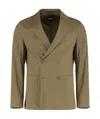Hugo Boss Boss Double-breasted Linen Blend Jacket In Khaki
