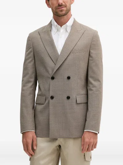 Hugo Boss Double-breasted Checked Blazer In Neutral