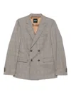 Hugo Boss Double-breasted Checked Suit In Brown