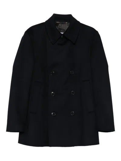 Hugo Boss Double-breasted Coat In Black