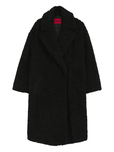 Hugo Boss Double-breasted Coat In Black