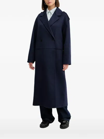 Hugo Boss Double-breasted Coat In Blue