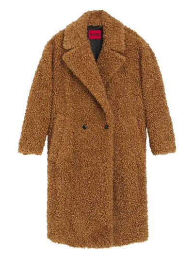 Hugo Boss Double-breasted Coat In Brown