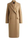 Hugo Boss Long-length Twill Coat With Double-breasted Closure In Brown