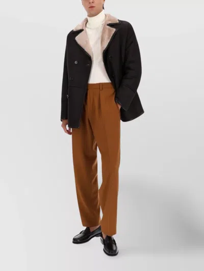 Hugo Boss Double-breasted Coat Featuring Contrast Collar In Brown