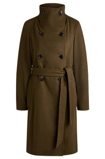 Hugo Boss Double-breasted Coat In A Wool Blend In Green