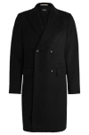 Hugo Boss Double-breasted Coat In An Alpaca Blend In Black