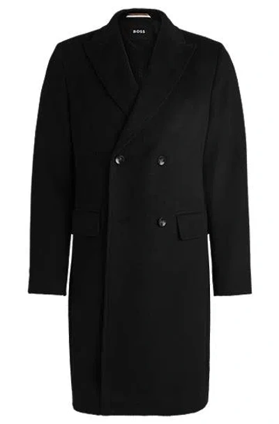Hugo Boss Double-breasted Coat In An Alpaca Blend In Black