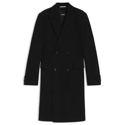 Hugo Boss Double-breasted Coat In An Alpaca Blend In Black