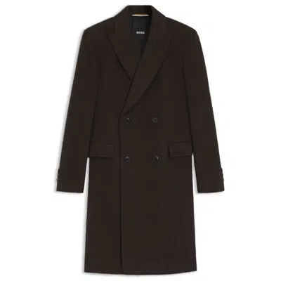 Hugo Boss Double-breasted Coat In An Alpaca Blend In Brown