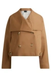 Hugo Boss Double-breasted Coat In Stretch Material In Beige