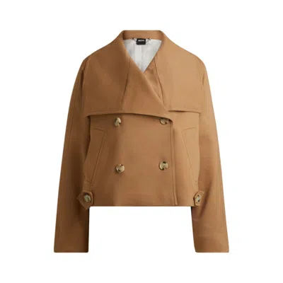 Hugo Boss Double-breasted Coat In Stretch Material In Beige