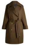 Hugo Boss Double-breasted Coat In Water-repellent Cotton In Light Brown