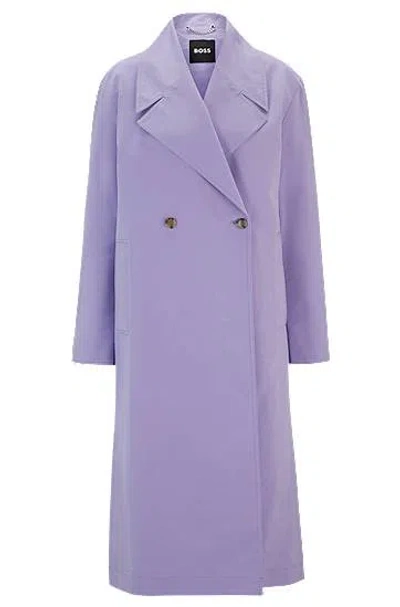 Hugo Boss Double-breasted Coat With Water-repellent Finish In Purple