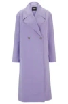 Hugo Boss Double-breasted Coat With Water-repellent Finish In Purple