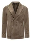 Hugo Boss Boss Boss Ribbed Double-breasted Jacket In Brown