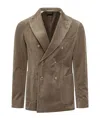 Hugo Boss Boss Boss Ribbed Double-breasted Jacket In Brown