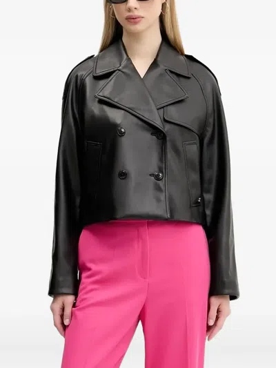 Hugo Boss Double-breasted Cropped Jacket In Black