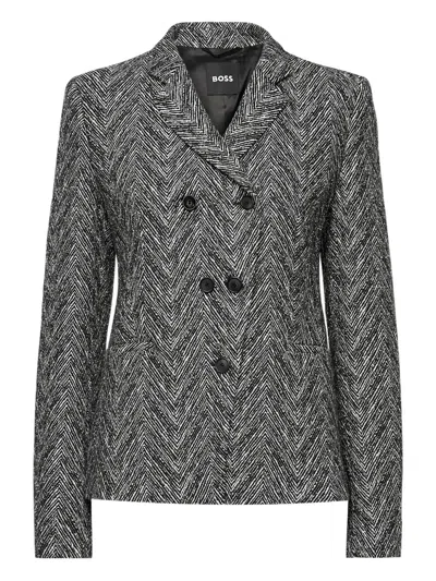 HUGO BOSS DOUBLE-BREASTED HERRINGBONE-PATTERN JACKET