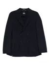 Hugo Boss Double-breasted Blazer In Cotton And Wool Seersucker In Black