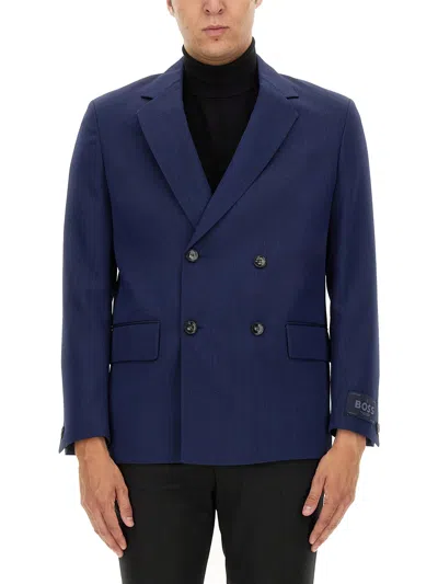 Hugo Boss Double-breasted Jacket In Blue