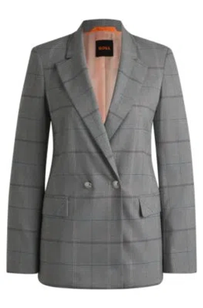 Hugo Boss Double-breasted Jacket In Checked Stretch Fabric In Patterned