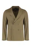 Hugo Boss Boss Double-breasted Linen Blend Jacket In Green
