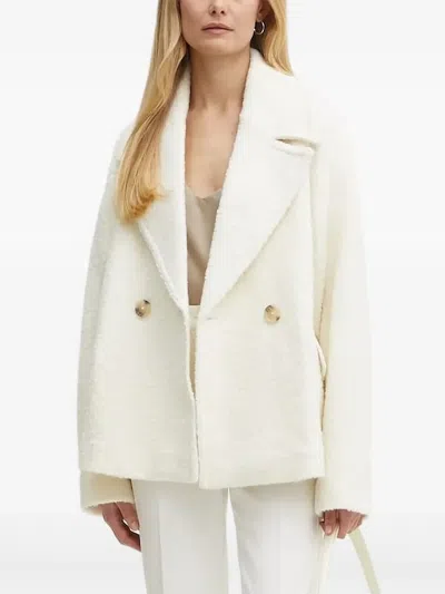 Hugo Boss Double-breasted Long-sleeve Coat In White