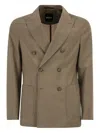 Hugo Boss Boss Double-breasted Blazer In Virgin Wool In Green