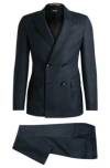 HUGO BOSS DOUBLE-BREASTED SLIM-FIT SUIT IN MICRO-PATTERNED WOOL