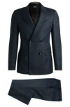 Hugo Boss Double-breasted Slim-fit Suit In Micro-patterned Wool In Dark Blue