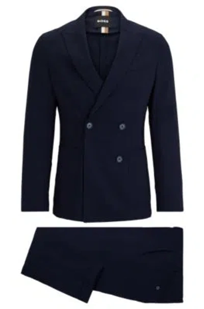 Hugo Boss Double-breasted Slim-fit Suit In Virgin Wool In Dark Blue