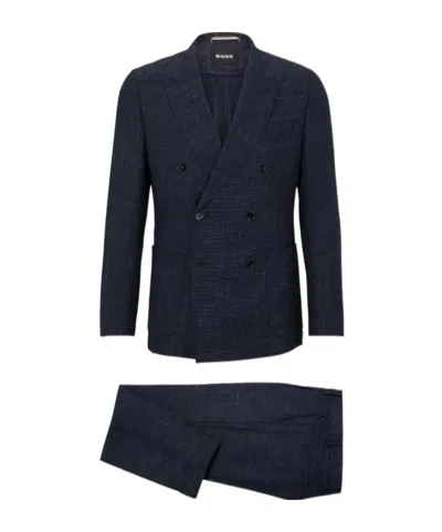 Hugo Boss Double-breasted Suit Coat, Belt-loop Trousers In Black