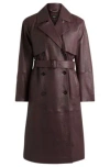 Hugo Boss Double-breasted Trench Coat In Crocodile-patterned Leather In Light Red