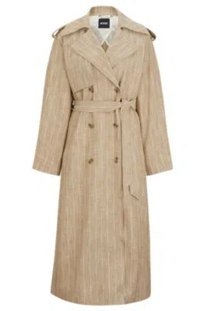 Hugo Boss Double-breasted Trench Coat In Pinstripe Material In Patterned
