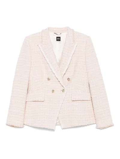 Hugo Boss Double-breasted Tweed Jacket In Neutral