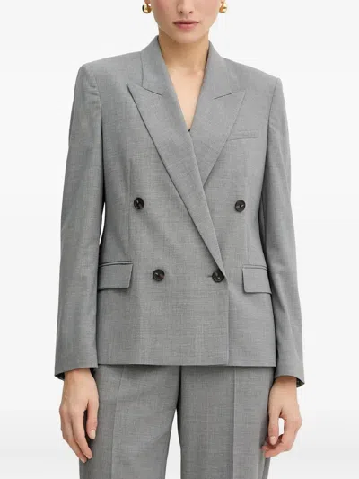 Hugo Boss Double-breasted Wool Blazer In Gray