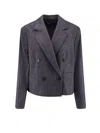 Hugo Boss Boss Women Double-breasted Wool Blend Blazer In Gray