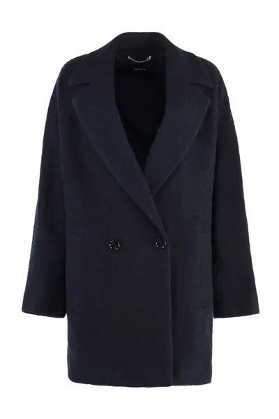 Hugo Boss Double-breasted Oversized Coat In Blue